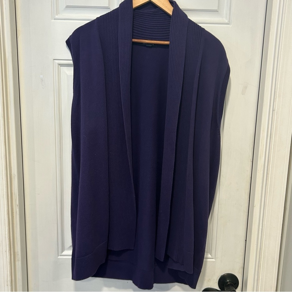 Lands End Women's Cotton Shawl Collar Cardigan Sweater vest, Plus Size 1X Purple
